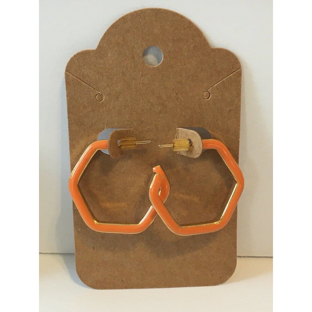 Hand Made Hand Crafted Artisan Fashion Jewelry Earrings Orange Hexagon Vintage